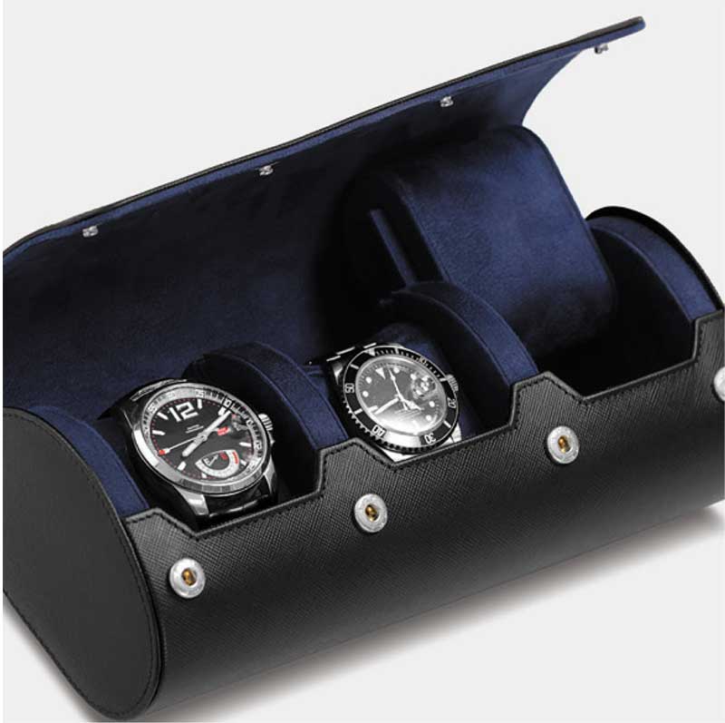 Bouveret Roll 3 watches, Black Saffiano cowhide