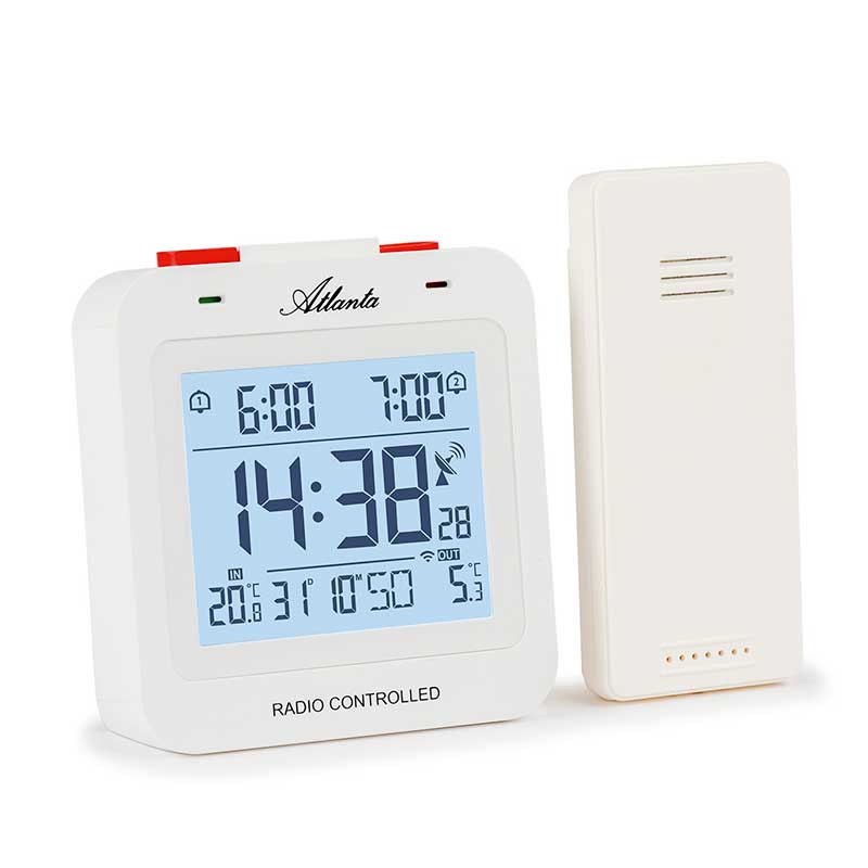 Radiostyr LCD vit/snz/belysn/inne-ute termometer