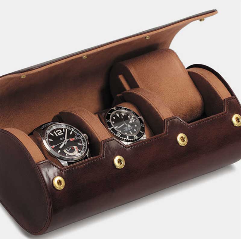 Bouveret Roll 3 watches, Brown cowhide pullup