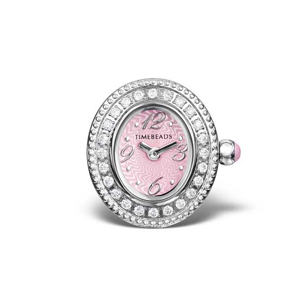 TB Large Oval, stones on bezel, pink dial, screw