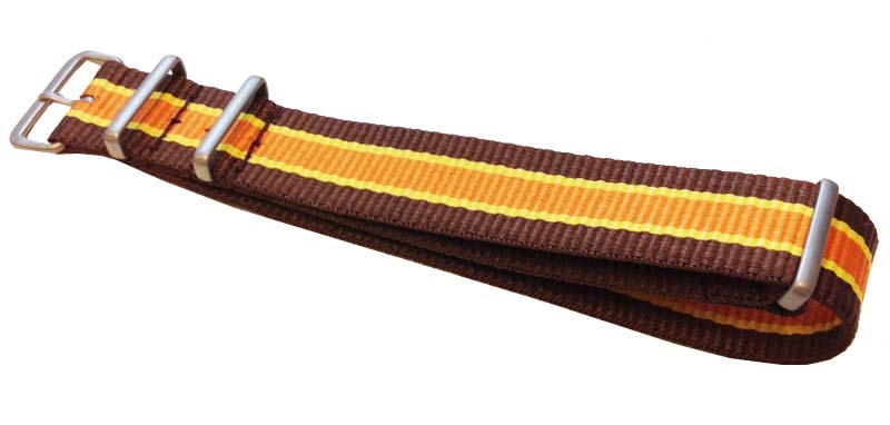 Nylon NATO-band 5 Stripes Brun/Gul/Orange 20mm